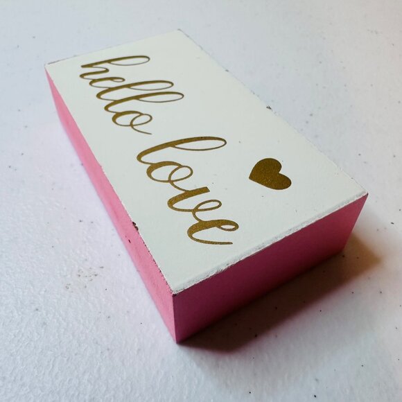 Valentines Day HELLO LOVE small block Valentine tiered tray decoration farmhouse - Picture 4 of 9